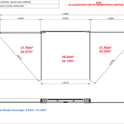180 XT MAX Awning Frame Dimensions